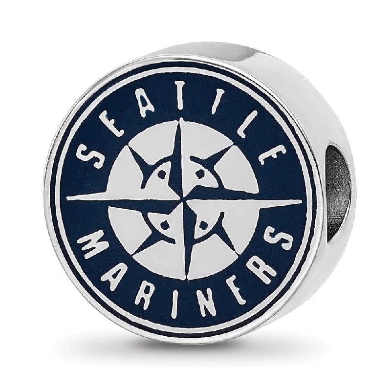 Sterling Silver Rhodium Plated MLB Seattle Mariners Enamel Bead Charm