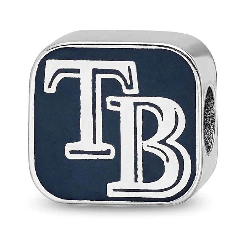 Sterling Silver Rhodium Plated MLB Tampa Bay Rays Enameled Bead Charm