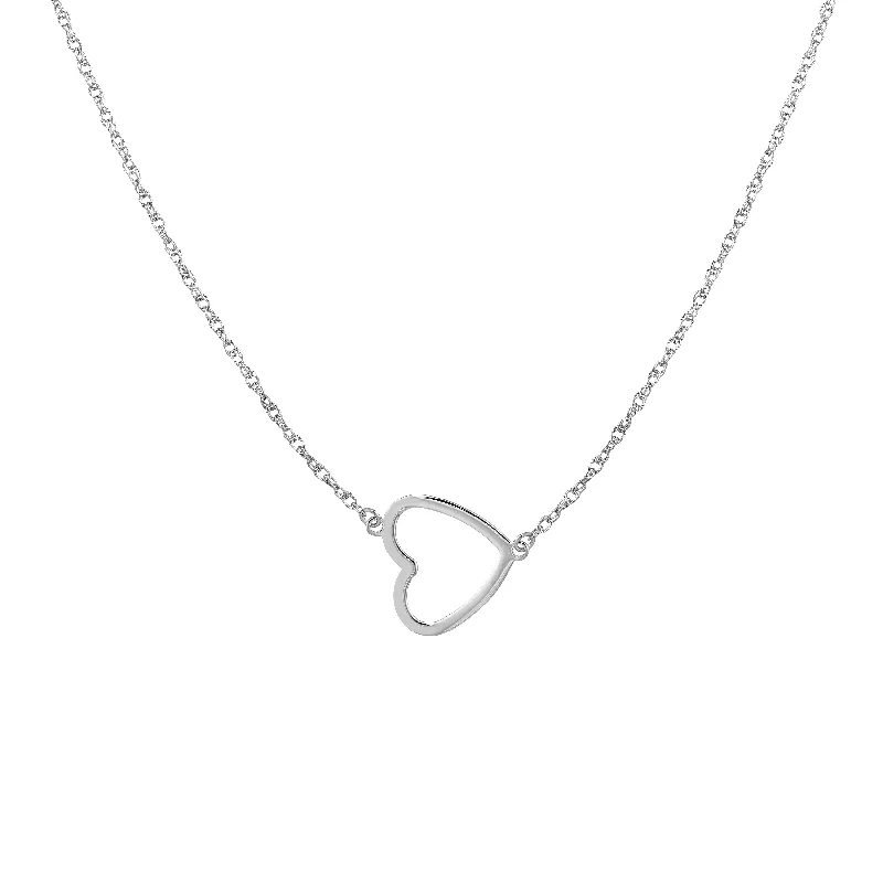 Sterling Silver Sideways Open Heart Necklace