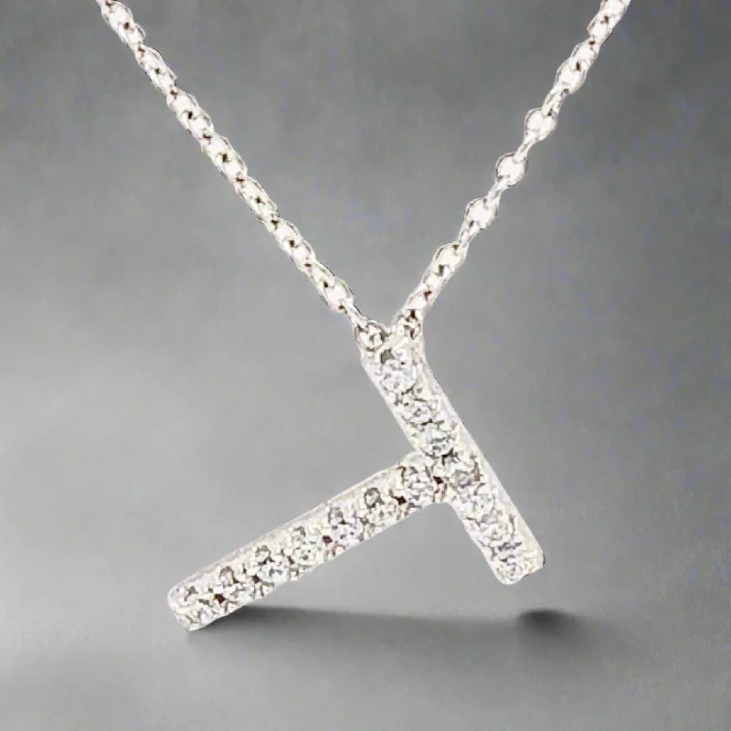 SS "T" Diagonal CZ Necklace with 16" Chain