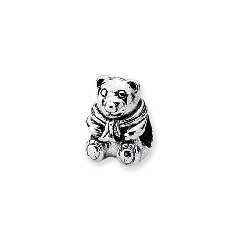 Sterling Silver Teddy Bear with Scarf Bead Charm