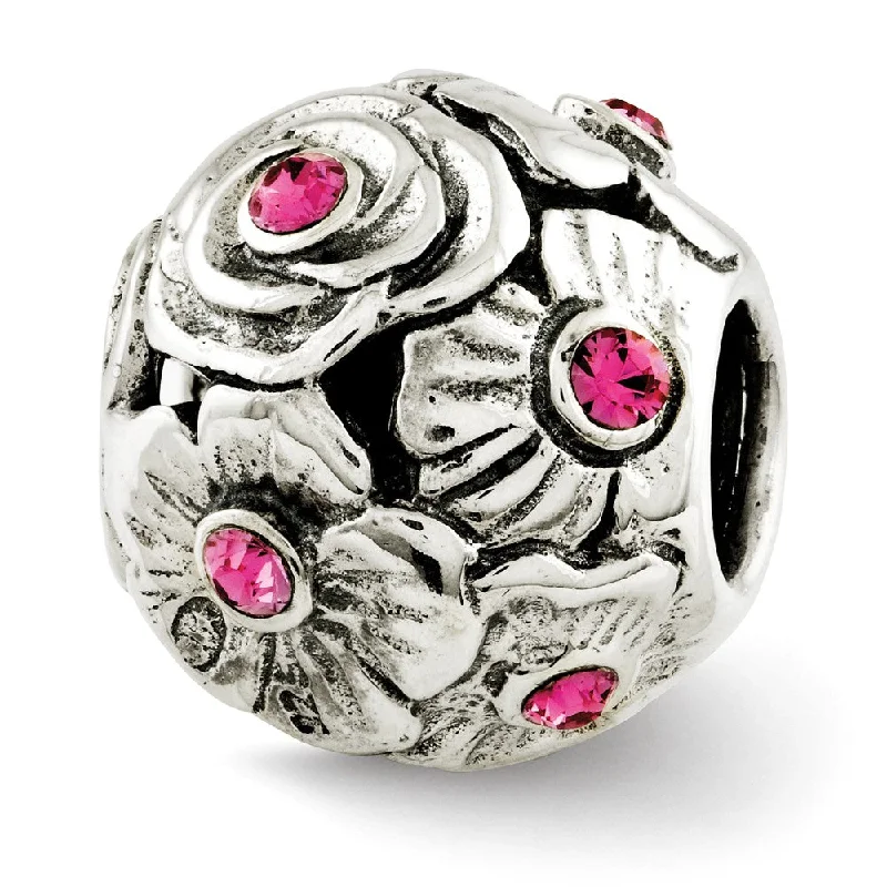 Sterling Silver with Pink Crystals Flower Bead Charm