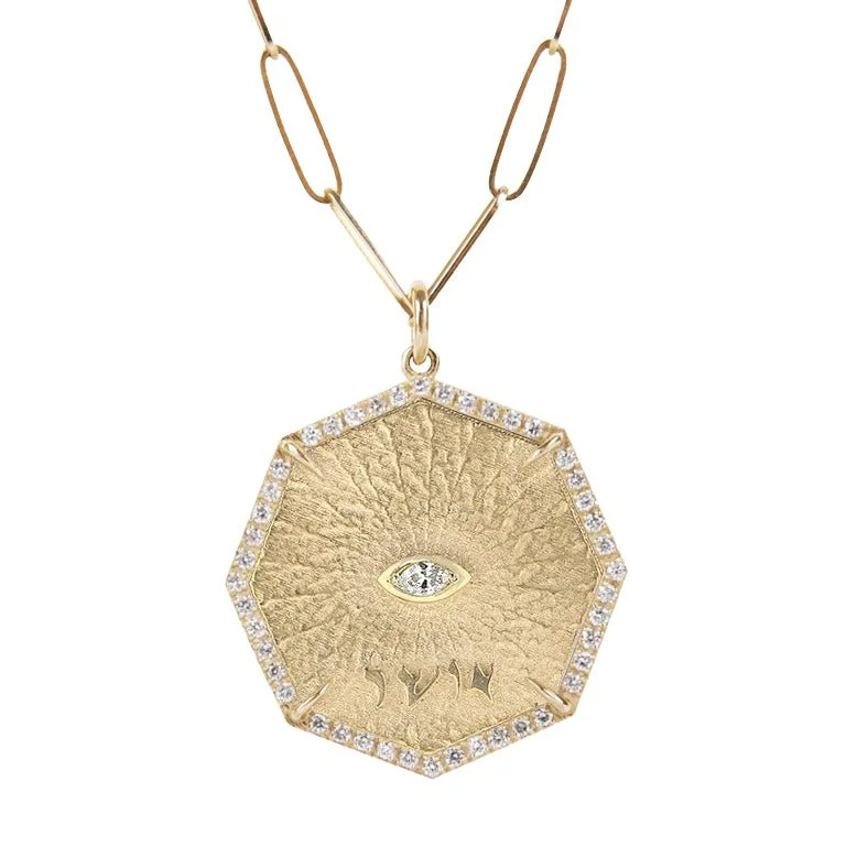 10K Gold Octagon "Bliss" Pendant with Pave Diamond Border