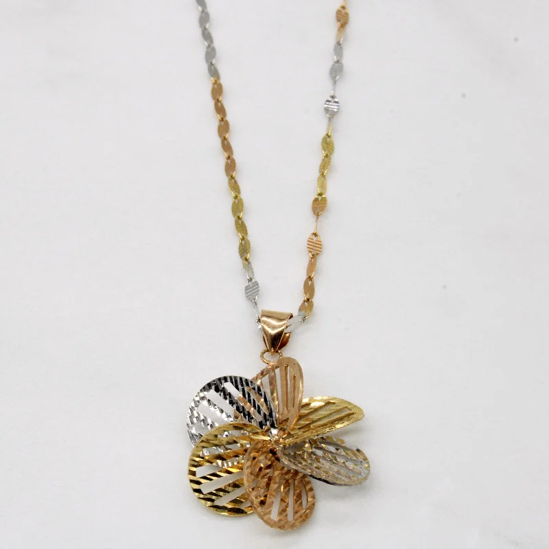 18k Tri Tone Gold Flower Pendant & Necklace | 18" |