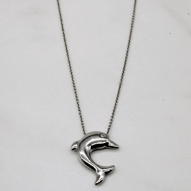 18k White Gold Dolphin Pendant Necklace | 16" |