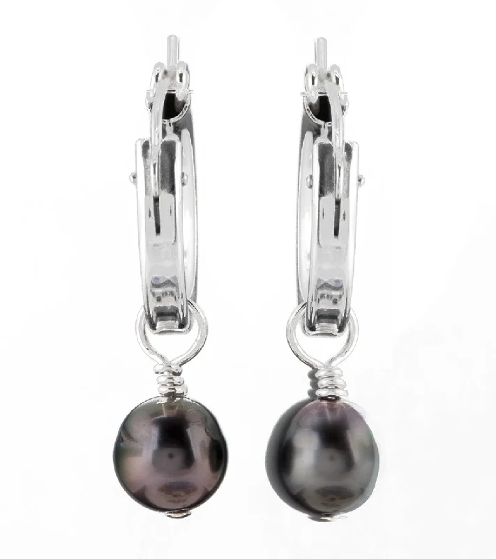 Tahitian Pearl 18mm Hoop Earrings - Sterling Silver