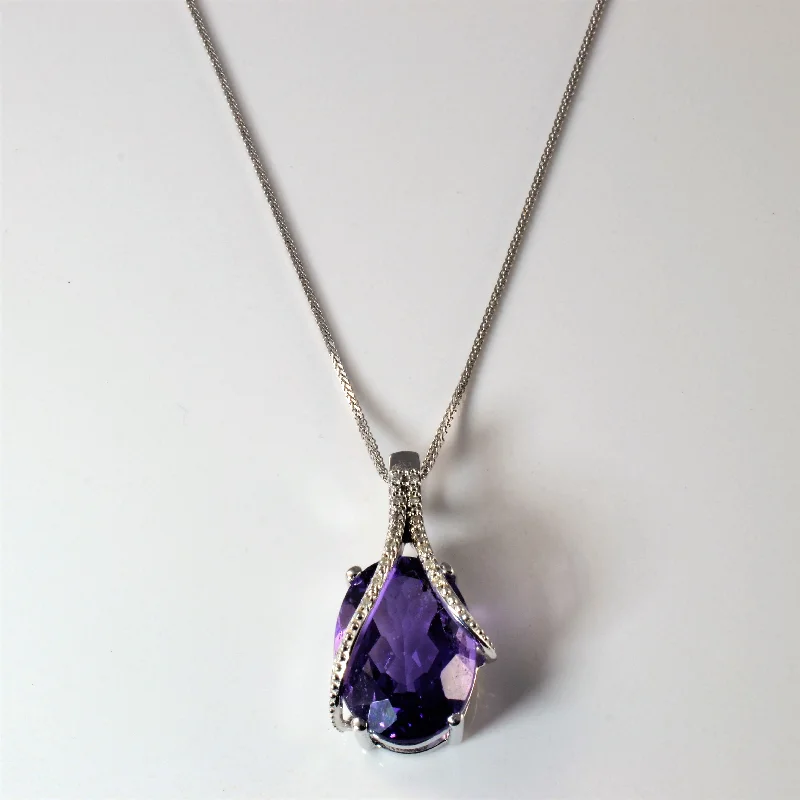 Oval Amethyst & Diamond Necklace | 0.05ctw, 10.25ct | 16" |