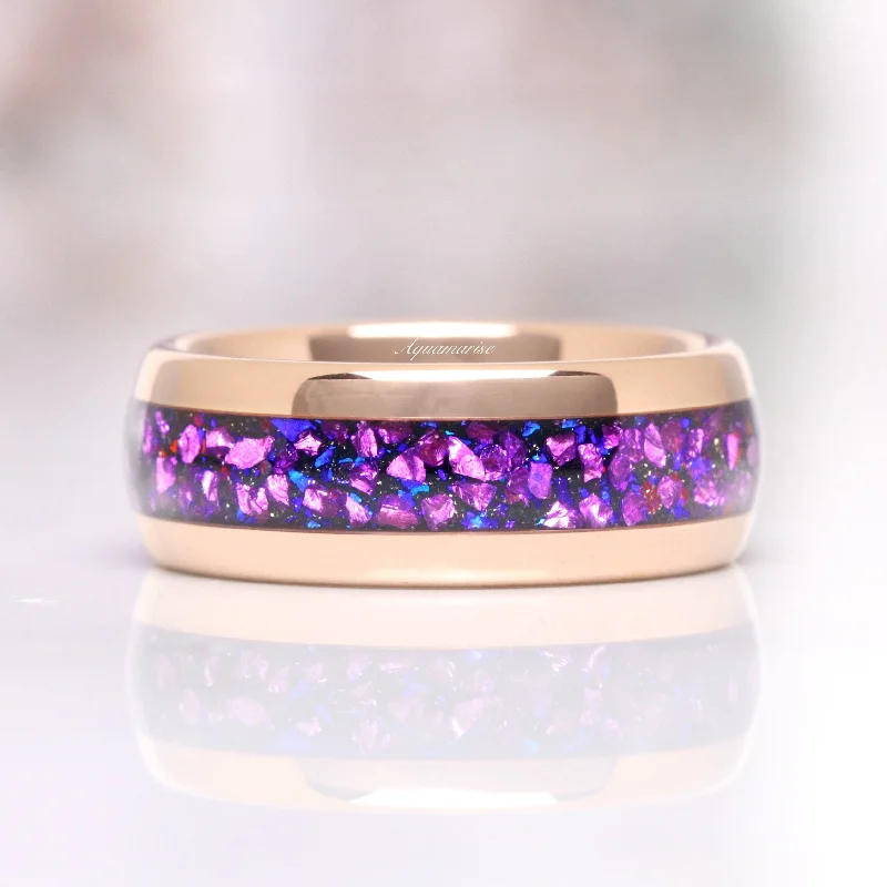 Amethyst & Starry Night Wedding Band- 8MM Rose Gold Tungsten