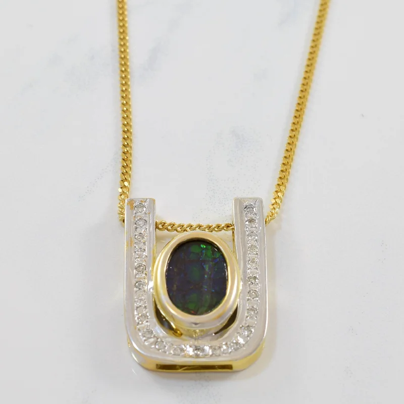 Bezel Set Ammolite & Diamond Necklace | 0.23ctw, 1.75ct | 20" |