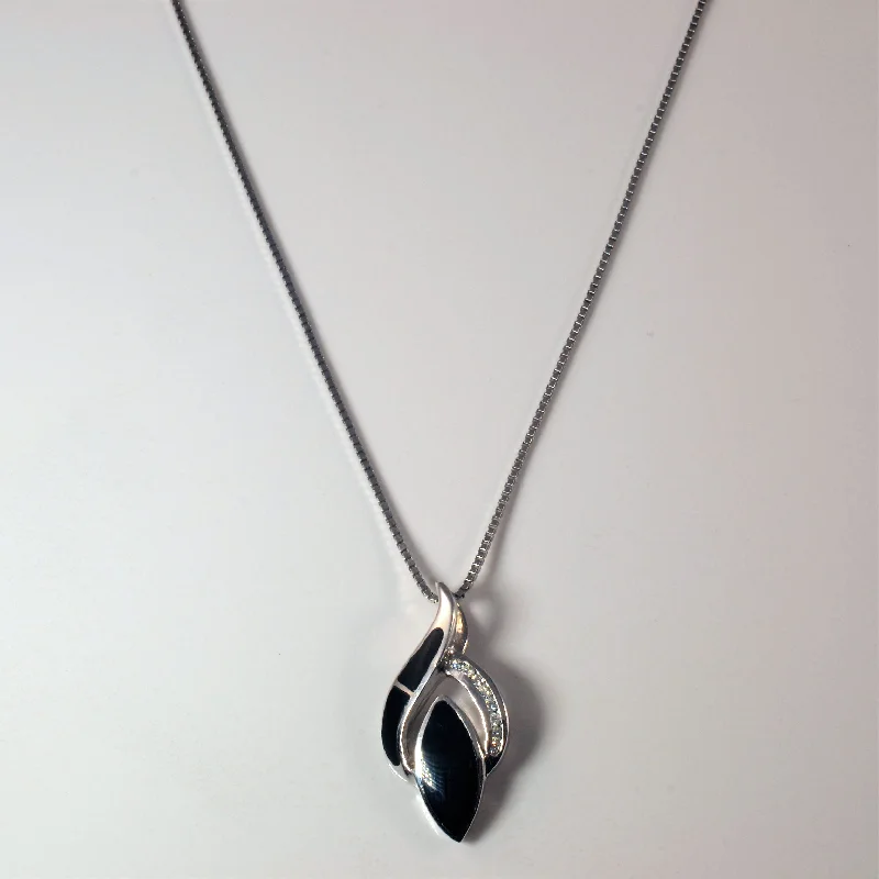 Onyx Inlay Diamond Necklace | 0.08ctw | 17" |