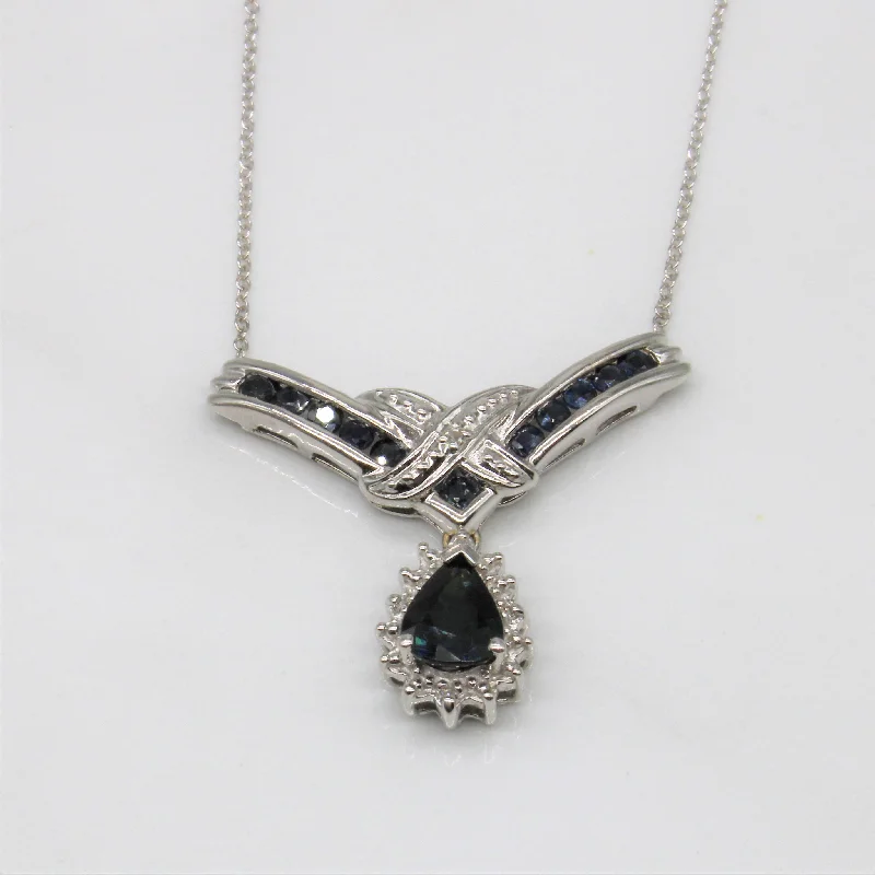 Diamond & Sapphire Drop Necklace | 0.02ctw, 1.66ctw | 17" |