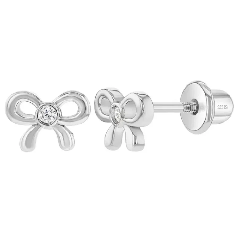 Children's Sterling Silver & Clear CZ Bow Stud Earrings