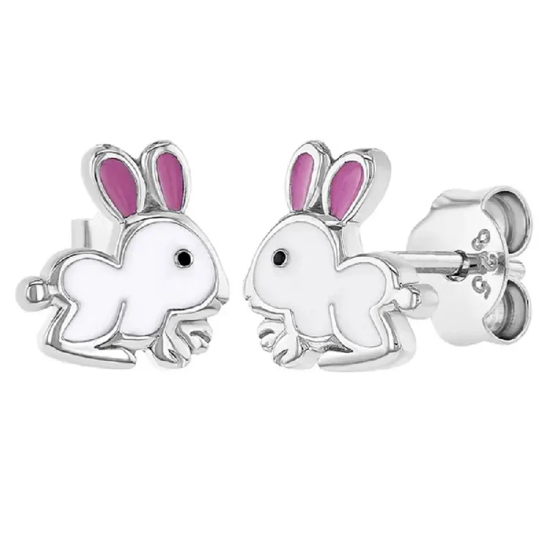 Children's Sterling Silver & Enamel Bunny Stud Earrings