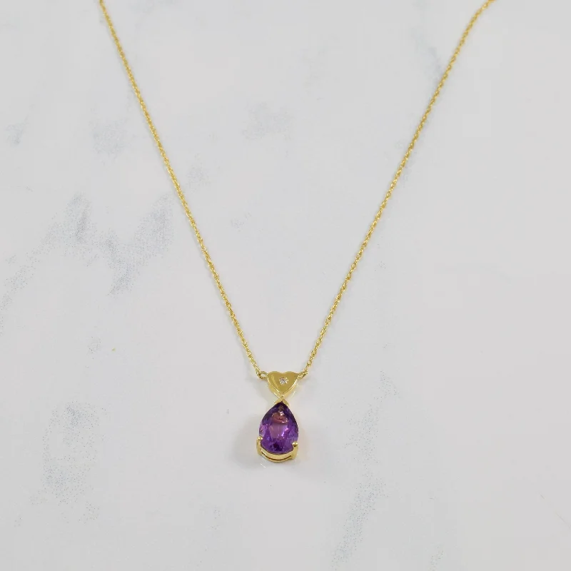 Diamond & Amethyst Drop Necklace | 0.005ct, 1.11ct | 18" |