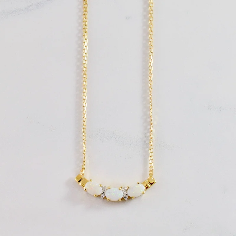 Diamond and Opal Pendant and Necklace | 0.02 ctw SZ 17" |