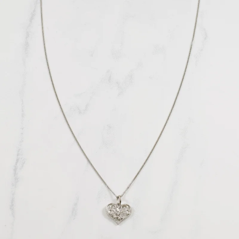 Diamond Filigree Heart Pendant Necklace | 0.05ctw | 20" |