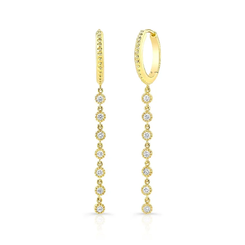 Diamond Milgrained Dangle Earring With Huggie Top In 14k Yellow Gold