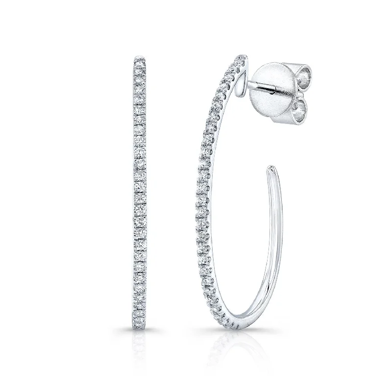 Diamond Pave J-hoop Earrings With Push Backs In 14k White Gold (0.25ctw)