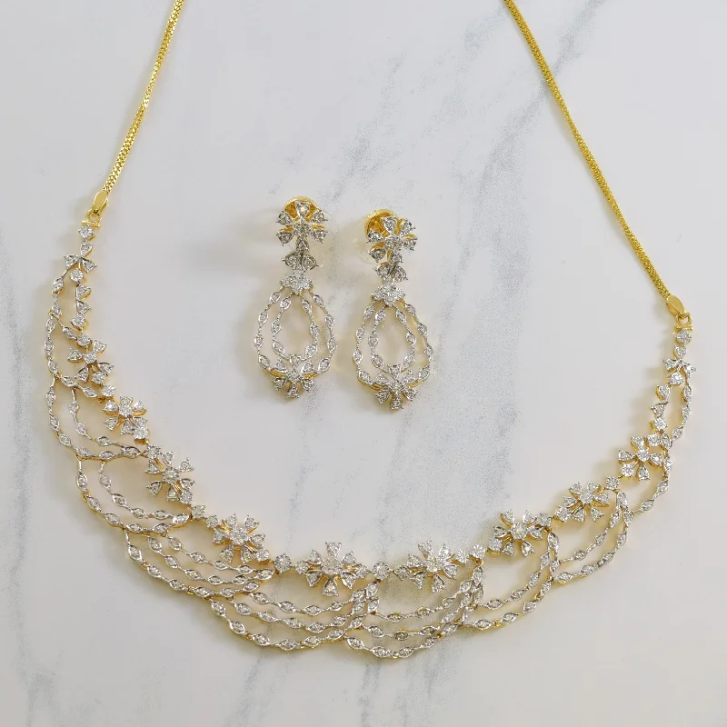 Ornate Diamond Necklace & Drop Earring Set | 2.00ctw | 15" |