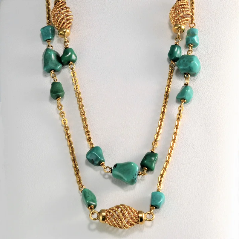 Fancy Filigree Pattern Turquoise Long Chain Necklace | 38''|