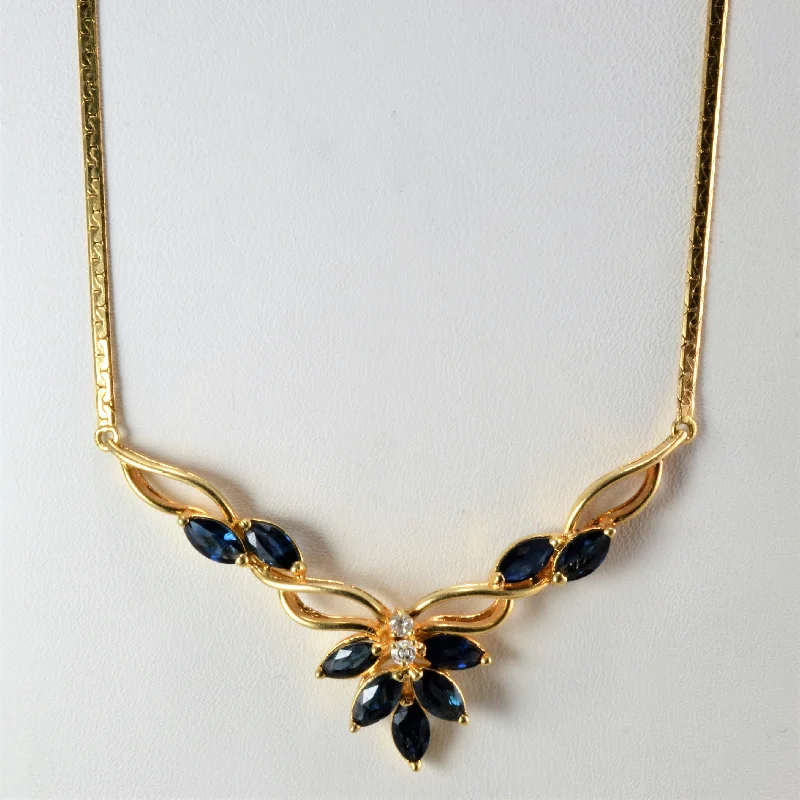 Floral Inspired Sapphire & Diamond Ladies Necklace | 0.06 ctw, 16''|