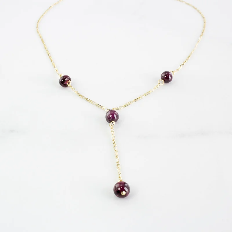 Four Bead Drop Garnet Necklace | 5.0 ctw |