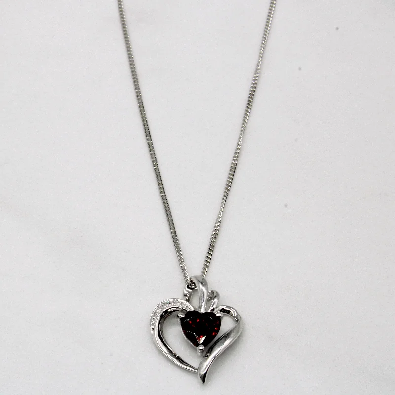 Garnet & Diamond Heart Shaped Necklace | 0.92ct, 0.01ctw | 17" |