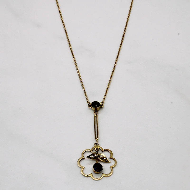 Garnet & Pearl Dop Pendant Necklace | 1.00ctw | 17" |