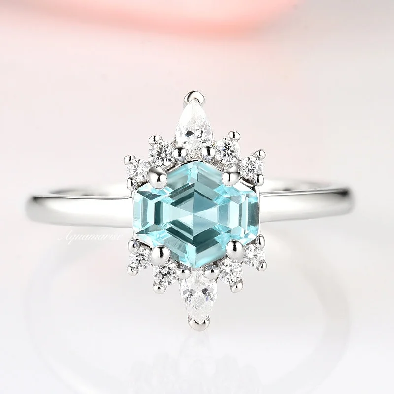 Hexagon Aquamarine Ring- Sterling Silver