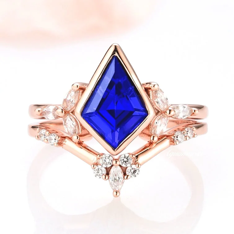 Kite Blue Sapphire Ring Set- 14K Rose Gold Vermeil