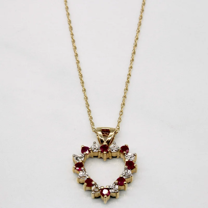 Ruby and Emerald with Diamond Double Sided Heart Pendant Necklace | 0.68ctw | 16" |