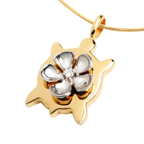 Plumeria Honu Pendant with Diamond