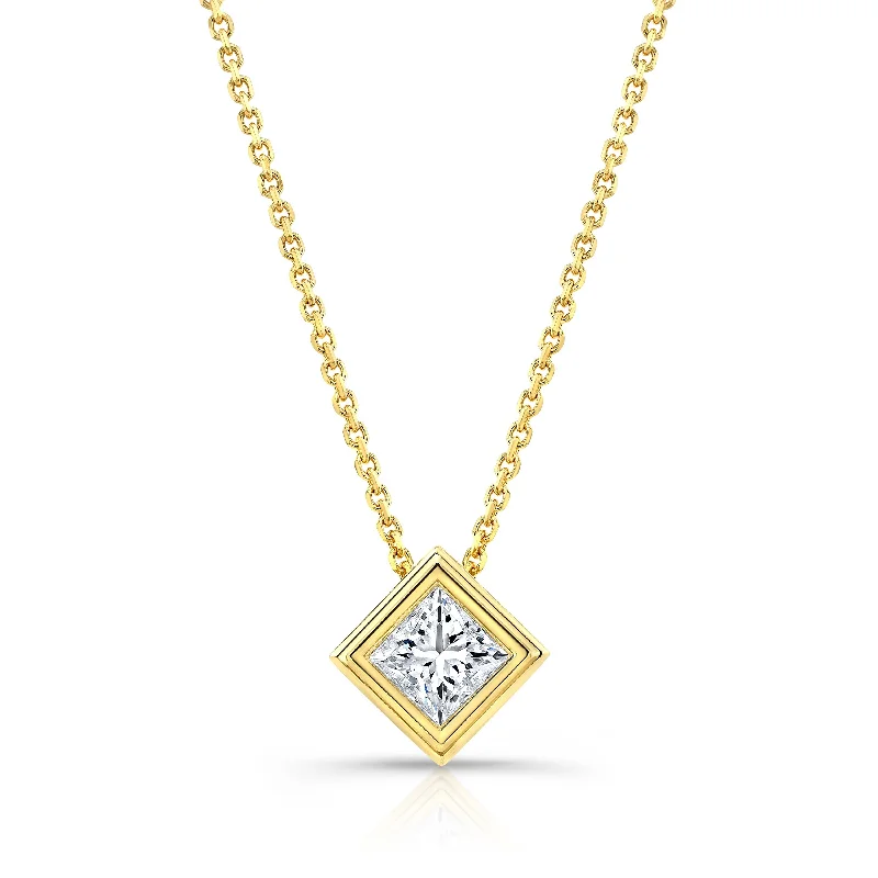 Princess Diamond Solitaire Pendant In A 14k Yellow Gold Bezel Slide Setting, 1.25ct. T.w. (hi, Si1-si2)