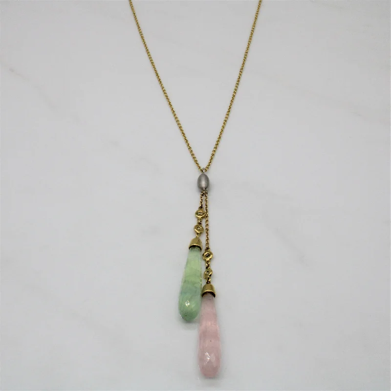 Quartz & Diamond Drop Lariat Necklace | 18.00ctw, 0.14ctw | 18" |