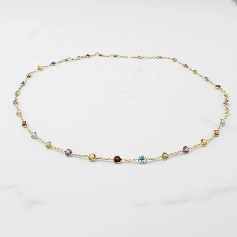 Rainbow Multi Gemstone Necklace | 6.50ctw | 18" |