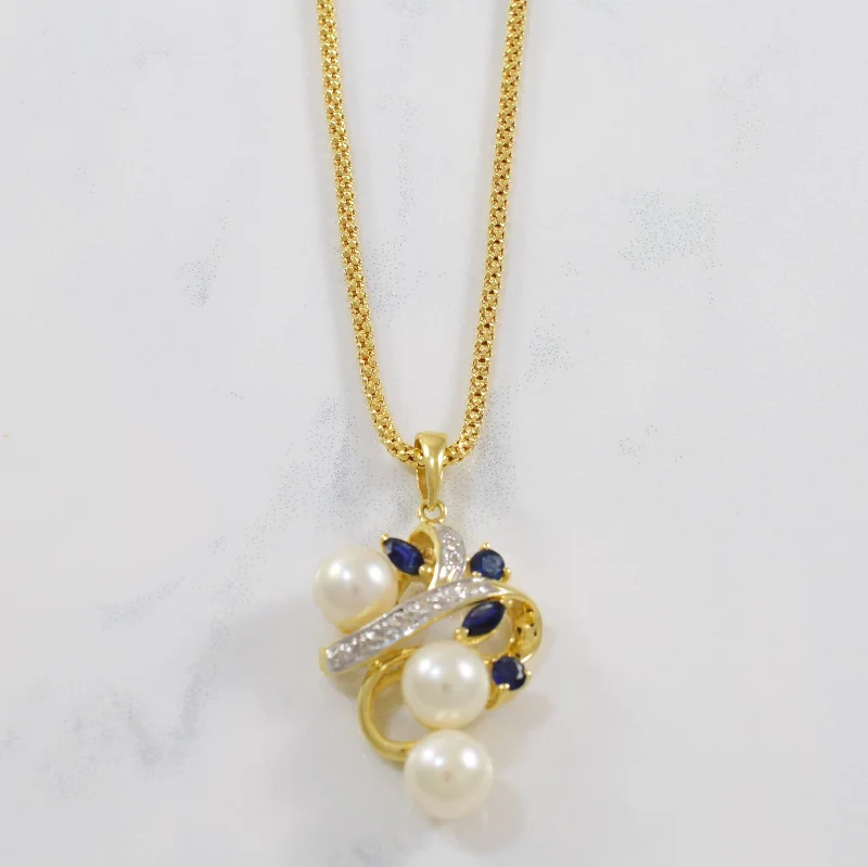 Twisted Sapphire & Pearl Necklace | 0.05ctw, 0.70ctw, 7.50ctw | 17" |