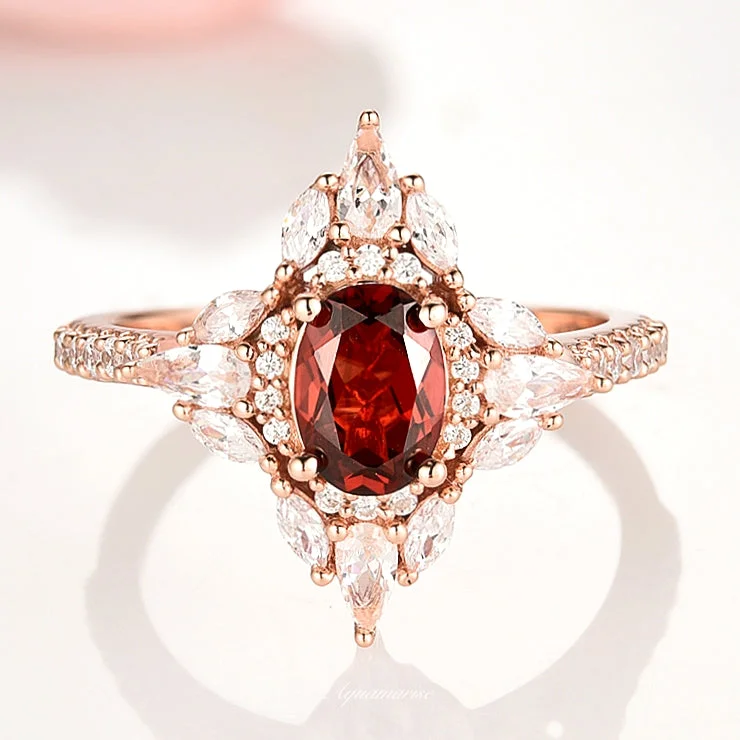 Stella Natural Red Garnet Ring- 14K Rose Gold Vermeil