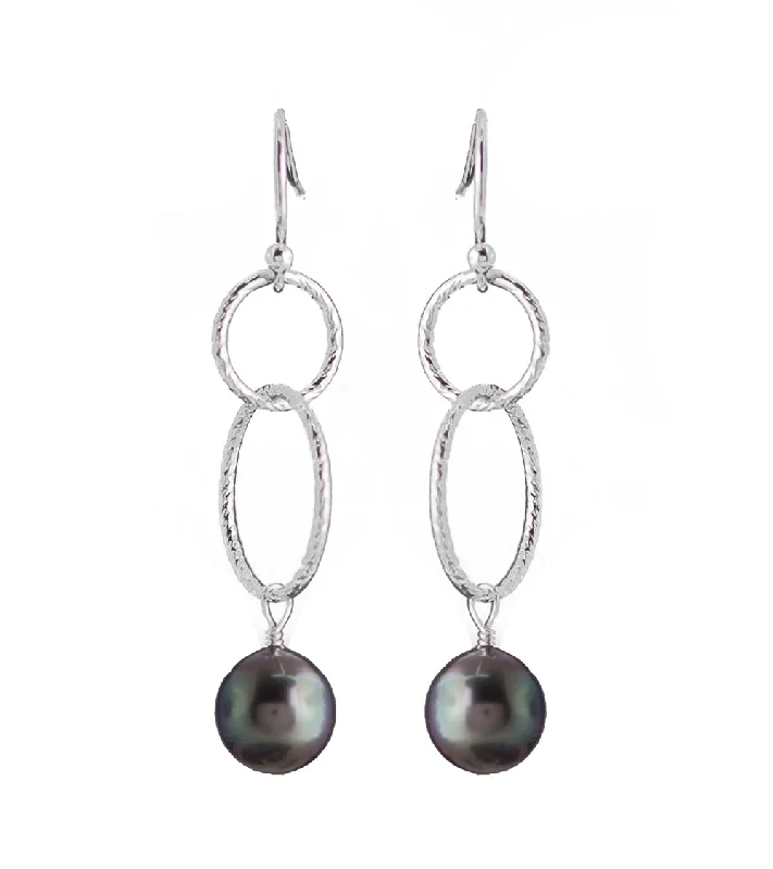 Tahitian Pearl Circle Kite Earrings - Sterling Silver