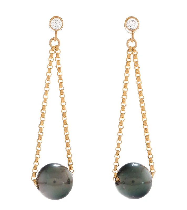 Tahitian Pearl Floating Gold Chain Earrings