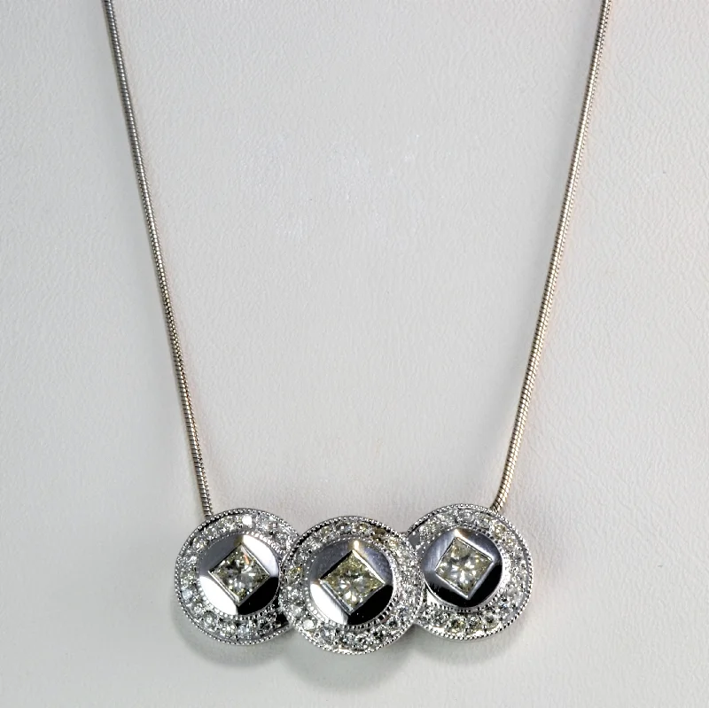 Triple Halo Diamond Milgrain Detail Pendant Necklace | 1.05 ctw, 18''|