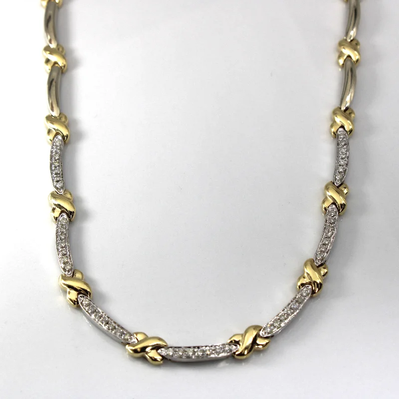 Two Tone Gold Crossover Diamond Necklace | 1.00ctw | 17"|